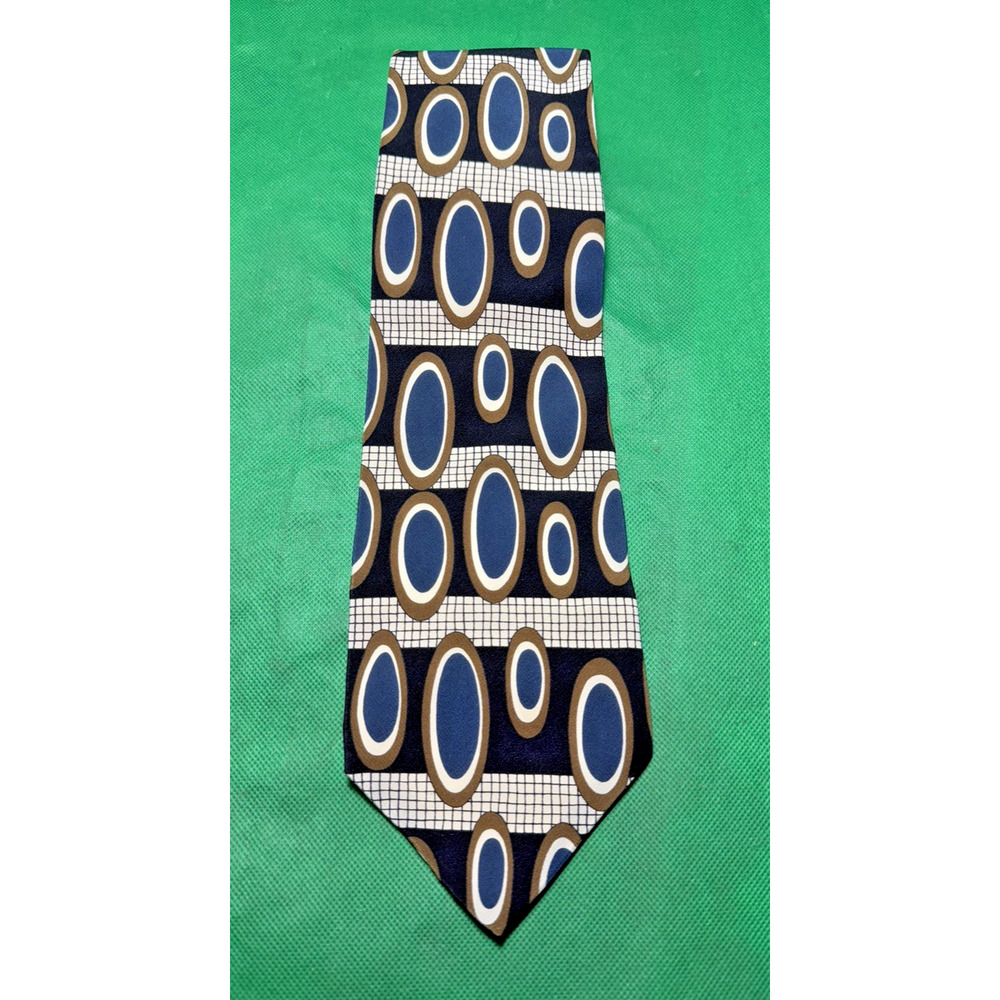 MOSA Vintage Blk/Brown/Blue 54 1/2" x 4" Silk Necktie